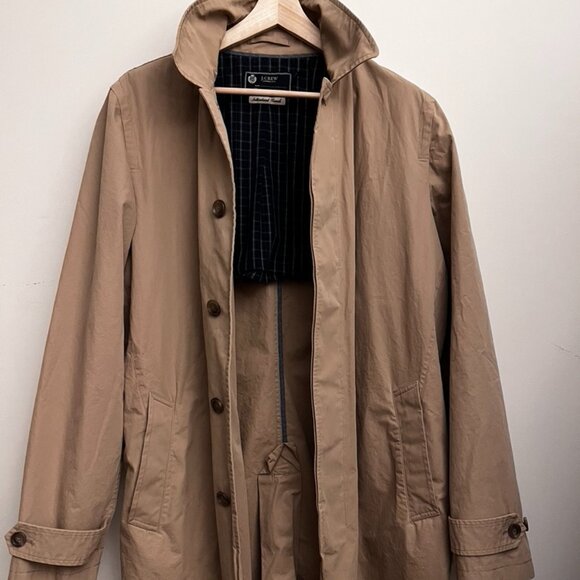 J Crew Men's Trench Coat Tan Plaid upper liner Sz LT